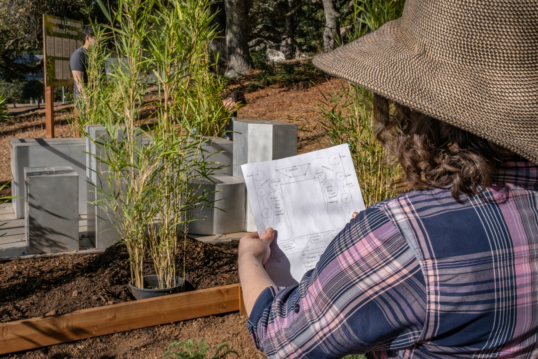 Image of a person holding a drawn map of the Solitary Garden