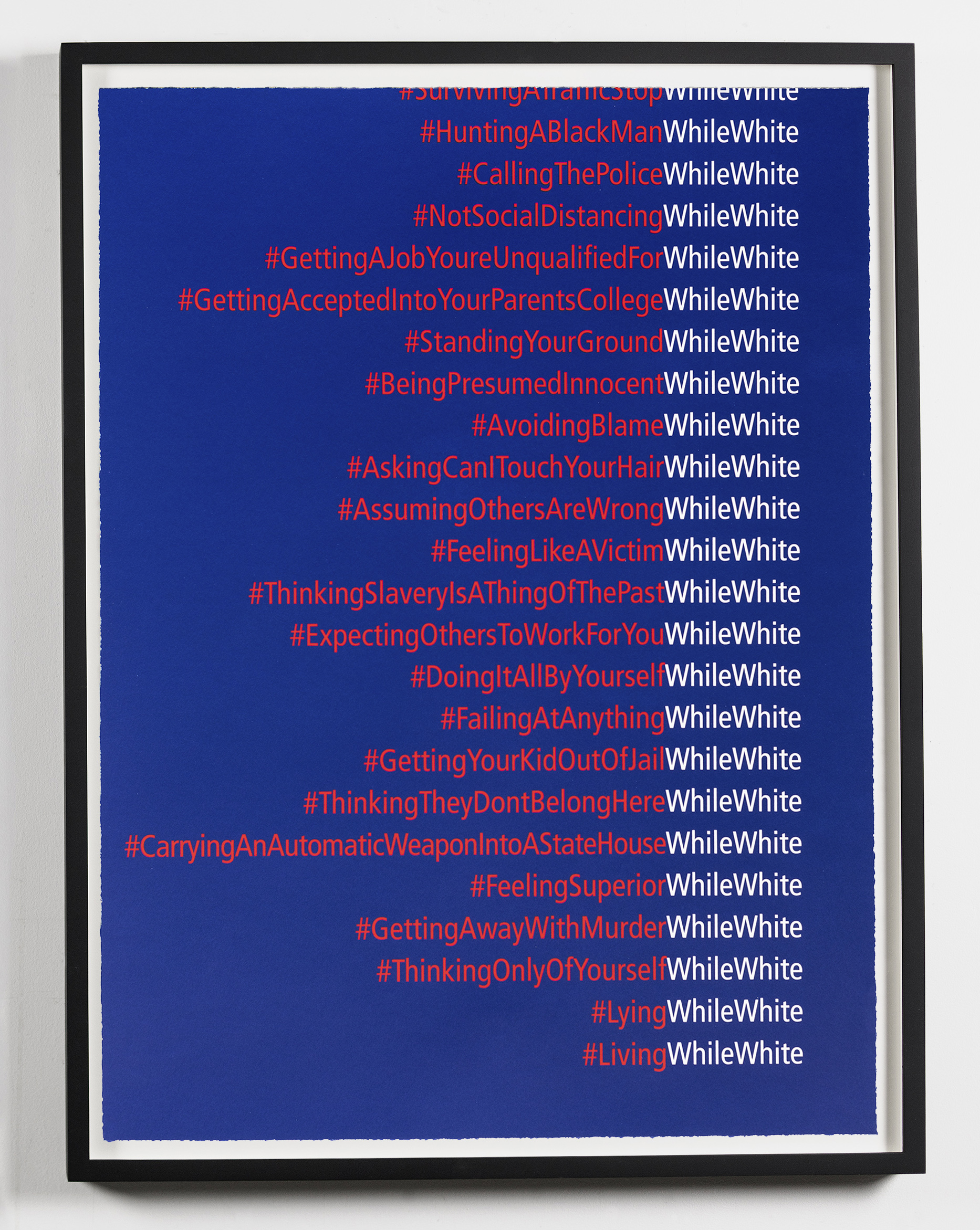 Blue background with red text list of actions followed by white text saying 'while white'.